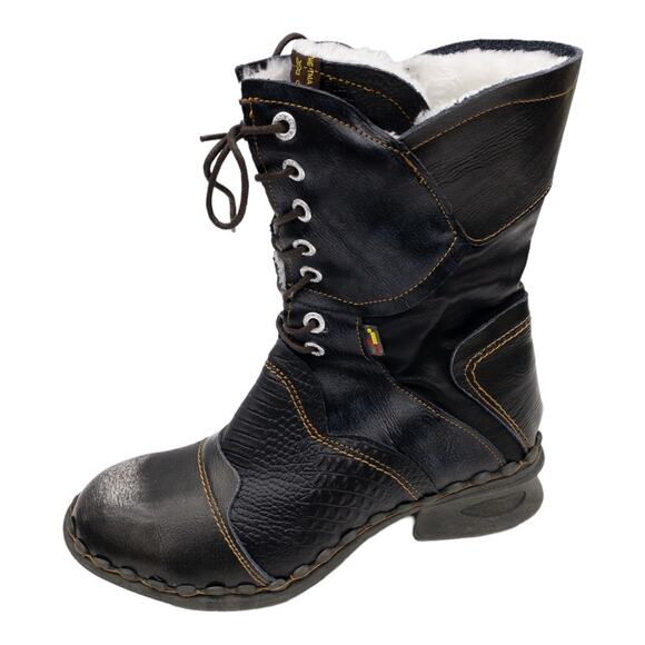 TMA EYES Black Croc Embossed Leather Winter Combat Boots 9.5 Women's - Picture 4 of 13